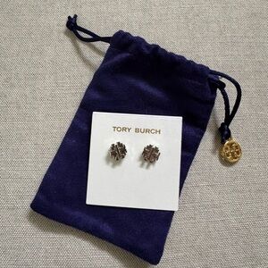 NEW Tory Burch Women's T LogoSmall Stud Silver PlatedEarring
